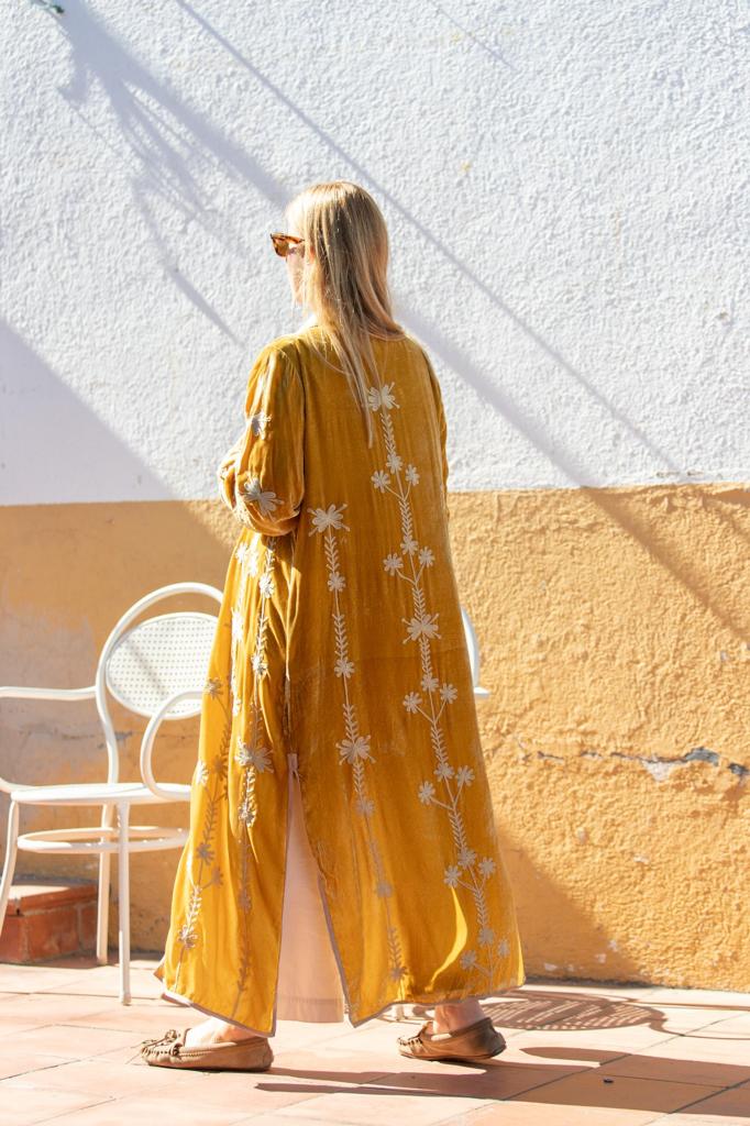 Silk velvet embroidered kimono