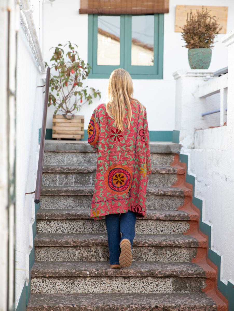 Vintage Kantha Jacket with Suzani embroidery
