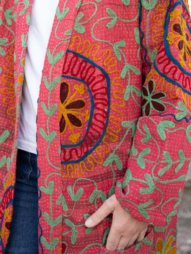 Vintage Kantha Jacket with Suzani embroidery