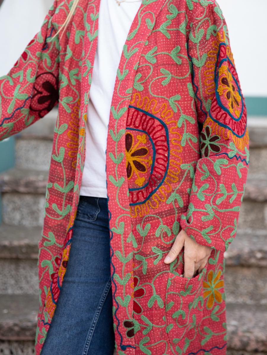 Vintage Kantha Jacket with Suzani embroidery