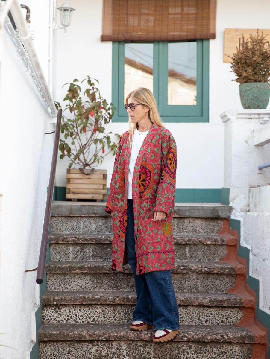 Vintage Kantha Jacket with Suzani embroidery