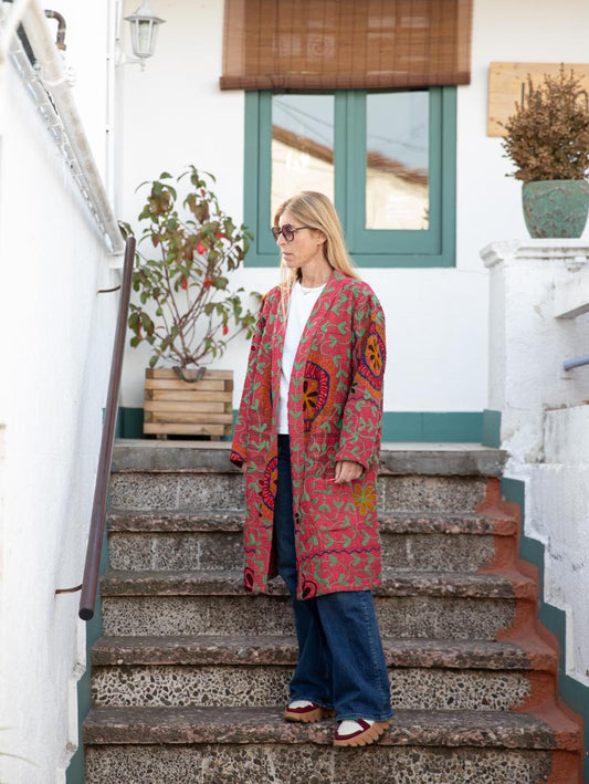 Vintage Kantha Jacket with Suzani embroidery