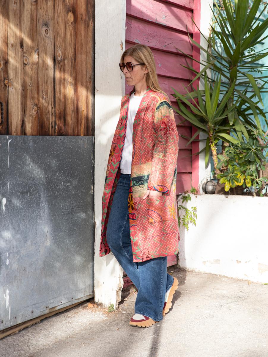 Vintage Kantha Jacket with Suzani embroidery