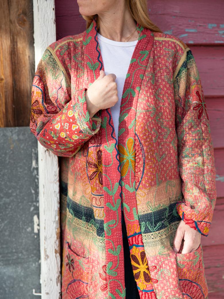 Vintage Kantha Jacket with Suzani embroidery