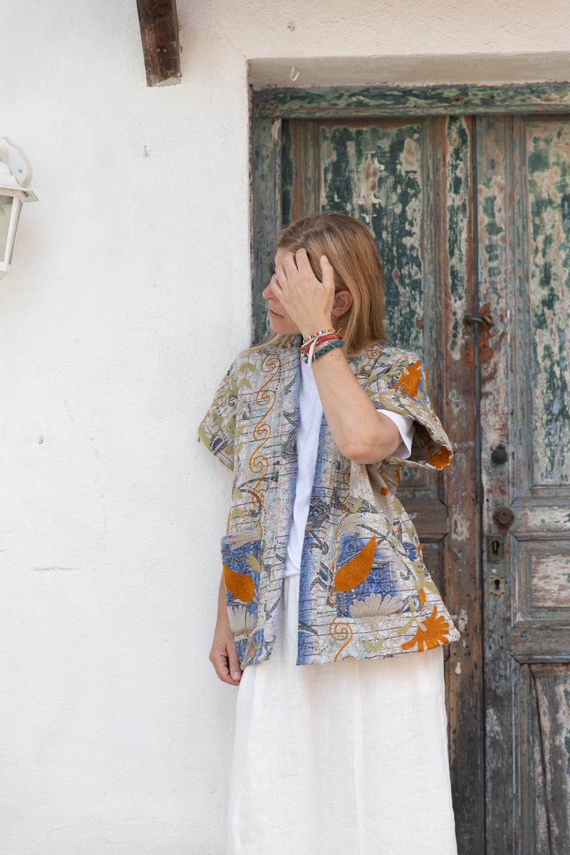 Old kantha embroidered reversible Vest