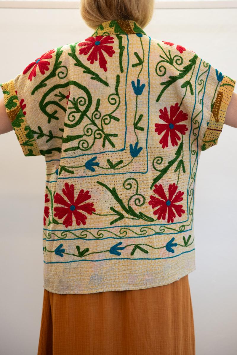 Old kantha embroidery reversible vest