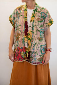 Old kantha embroidery reversible vest