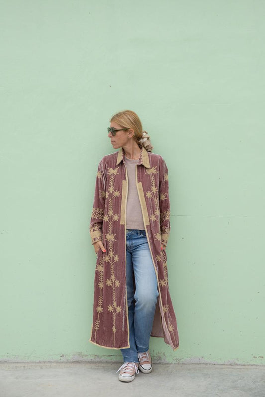 Silk velvet embroidered kimono
