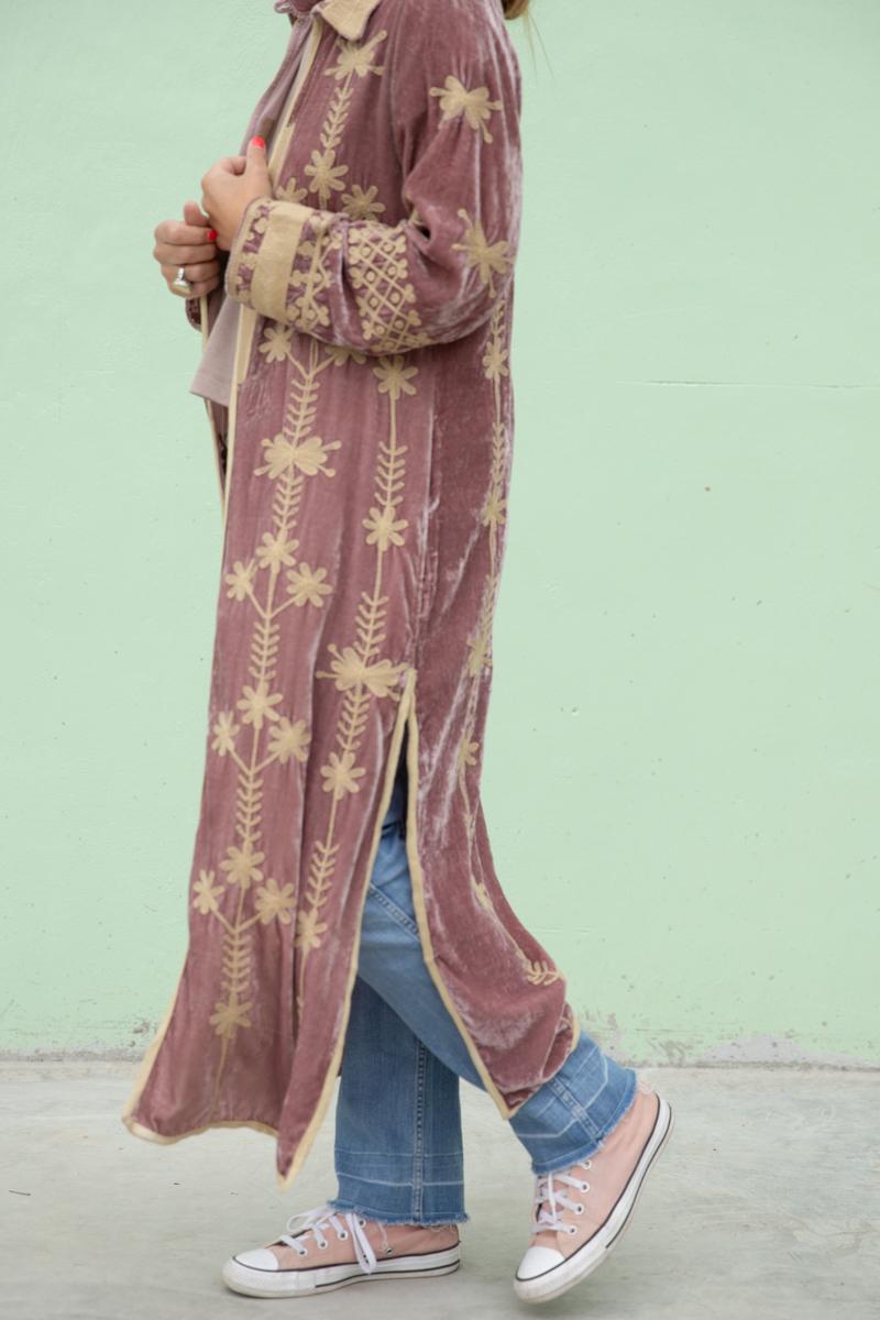 Silk velvet embroidered kimono