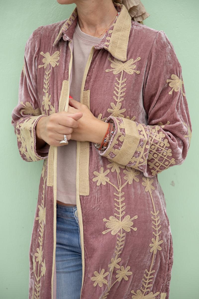 Silk velvet embroidered kimono