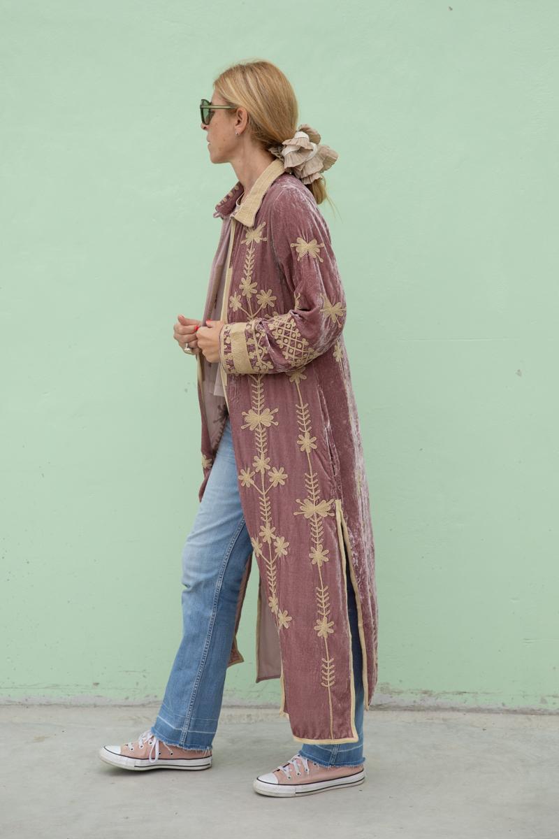 Silk velvet embroidered kimono