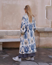 Load image into Gallery viewer, White  Capri cotton embroidered ikat kimono
