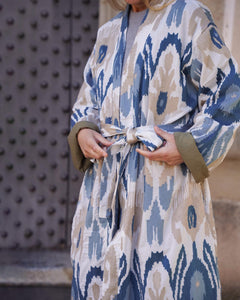 White  Capri cotton embroidered ikat kimono