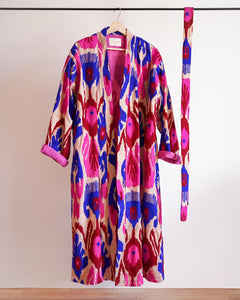 Pink  Capri cotton embroidery ikat kimono