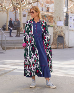 Multi Color  Capri cotton embroidery ikat kimono