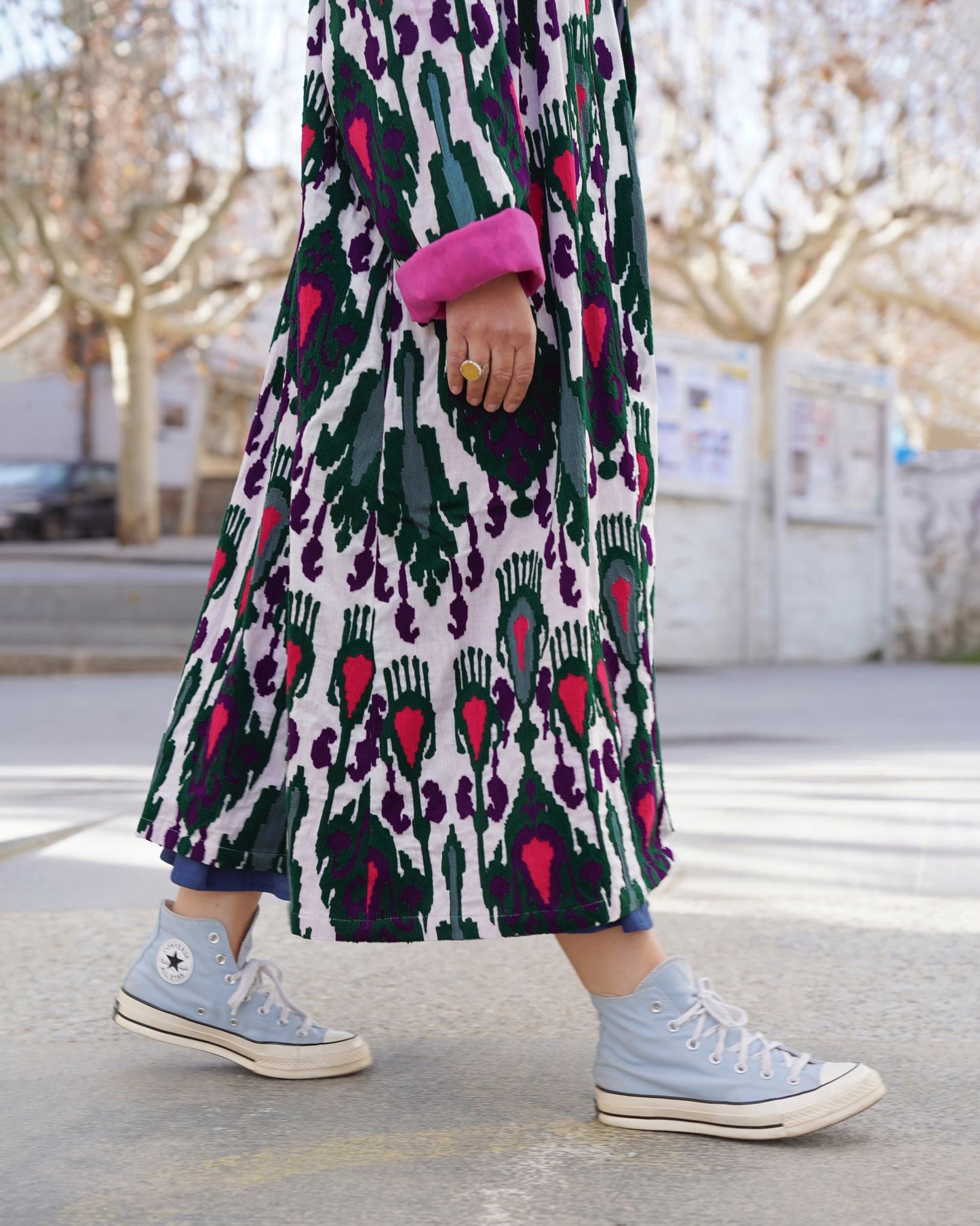 Multi Color  Capri cotton embroidered ikat kimono