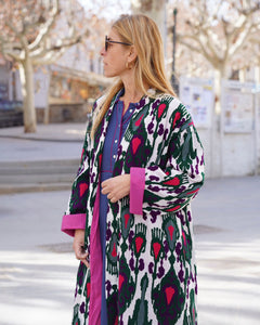 Multi Color  Capri cotton embroidered ikat kimono