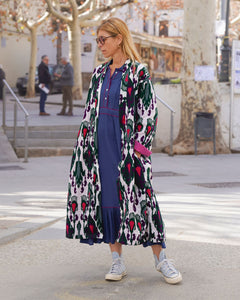 Multi Color  Capri cotton embroidered ikat kimono
