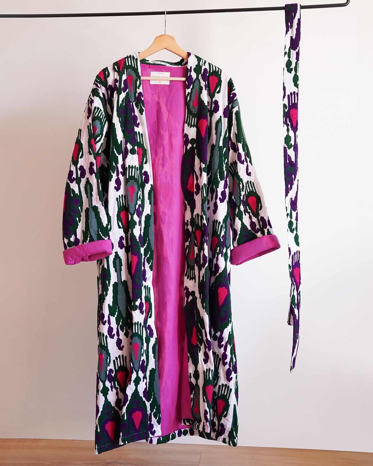 Multi Color  Capri cotton embroidered ikat kimono