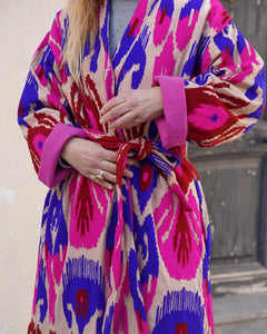 Pink  Capri cotton embroidery ikat kimono