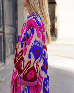 Pink  Capri cotton embroidered ikat kimono