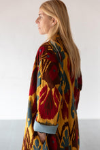 Load image into Gallery viewer, Mustard Capri cotton embroidered ikat kimono
