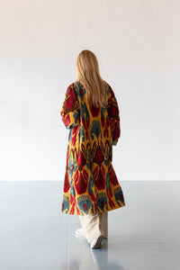 Mustard Capri cotton embroidered ikat kimono