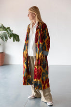 Load image into Gallery viewer, Mustard Capri cotton embroidered ikat kimono
