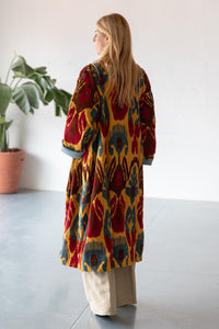 Mustard Capri cotton embroidered ikat kimono