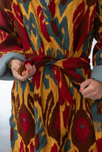 Load image into Gallery viewer, Mustard Capri cotton embroidered ikat kimono
