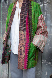 Reversible silk kantha kimono