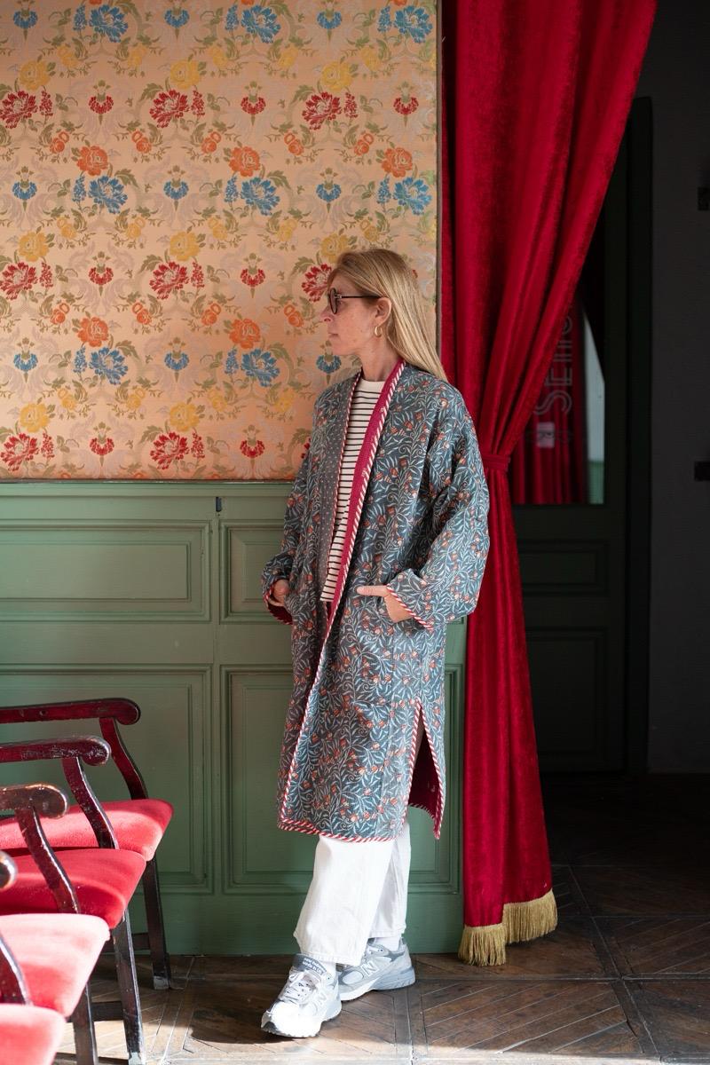 Reversible old kantha Kimono