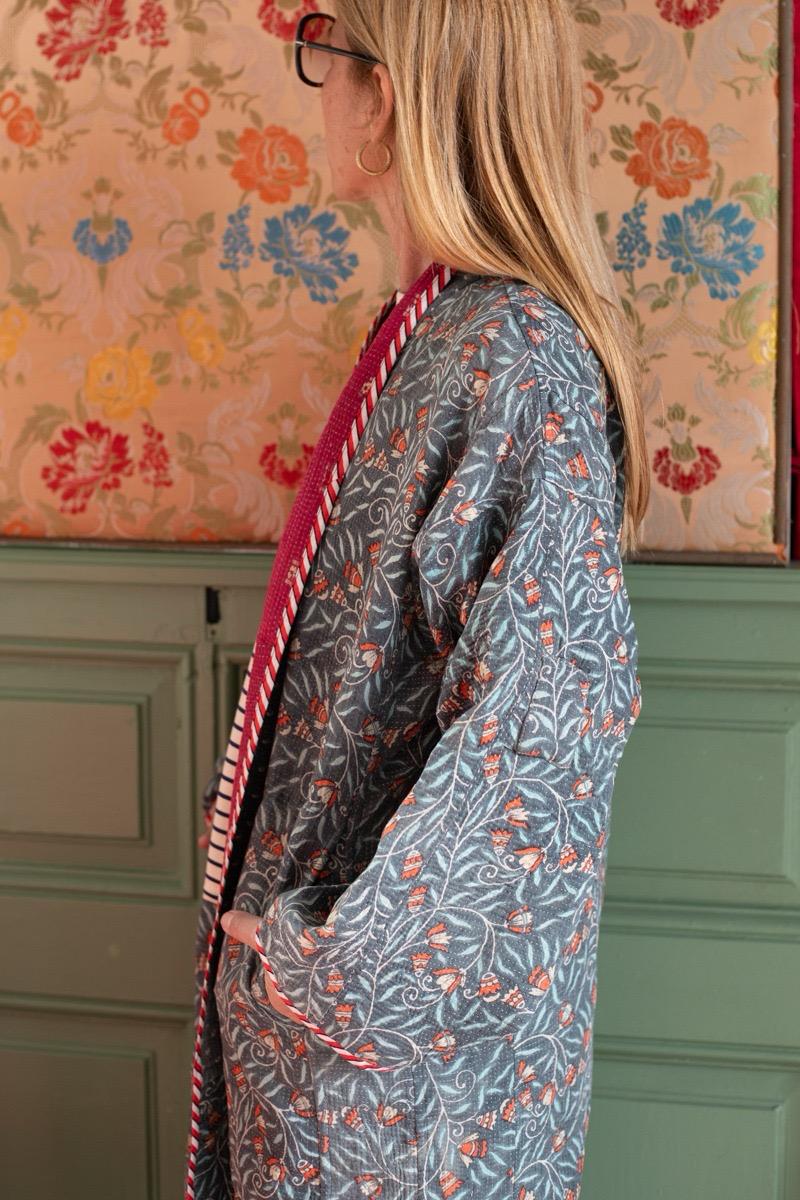 Reversible old kantha Kimono