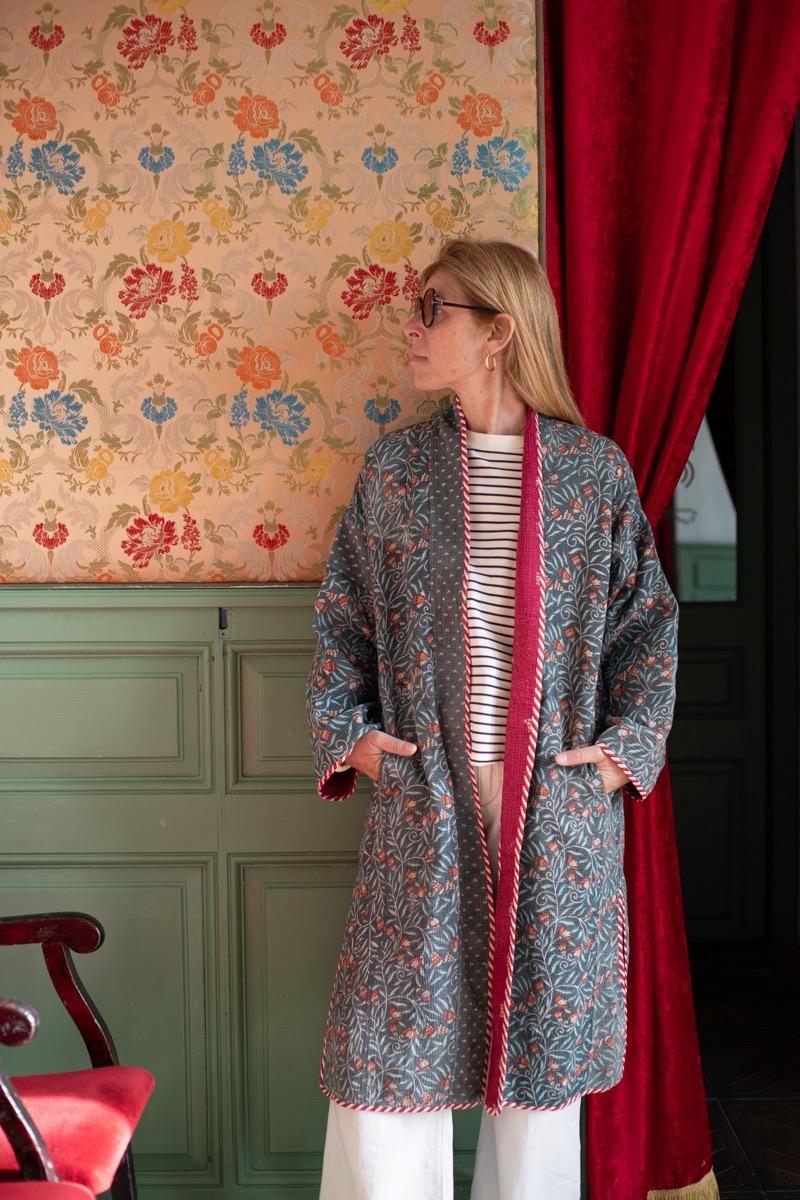 Reversible old kantha Kimono
