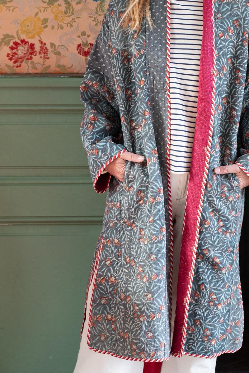 Reversible old kantha Kimono