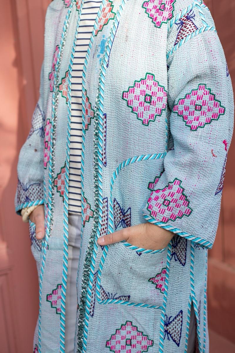 Reversible old kantha Kimono