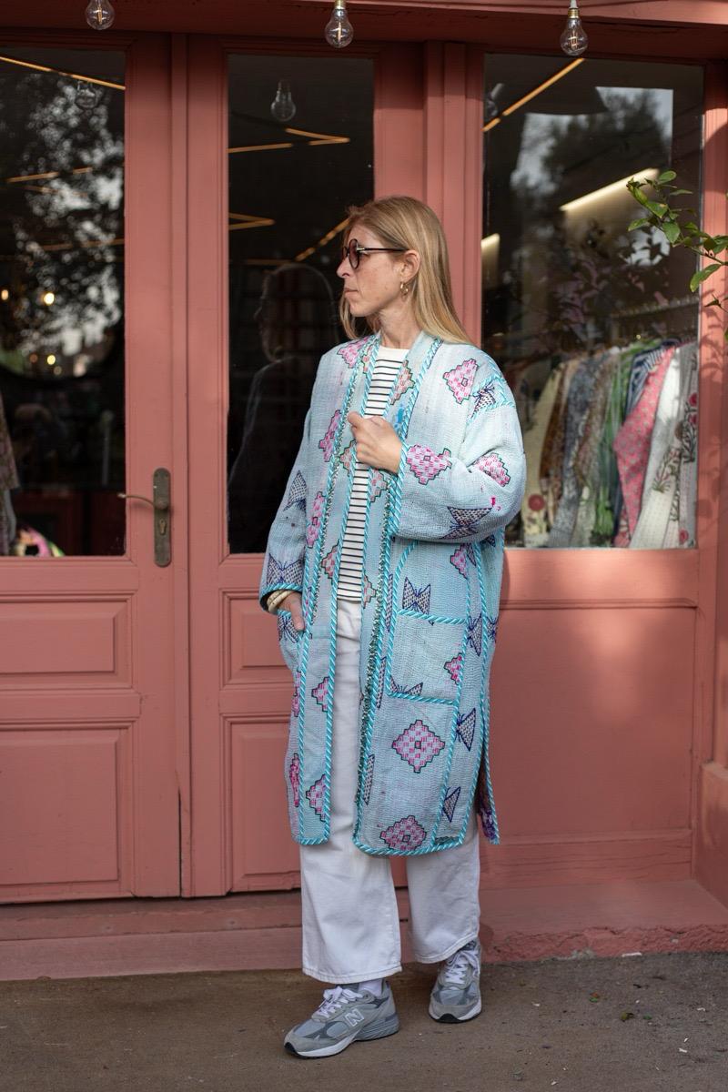 Reversible old kantha Kimono
