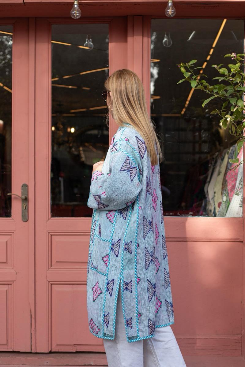 Reversible old kantha Kimono