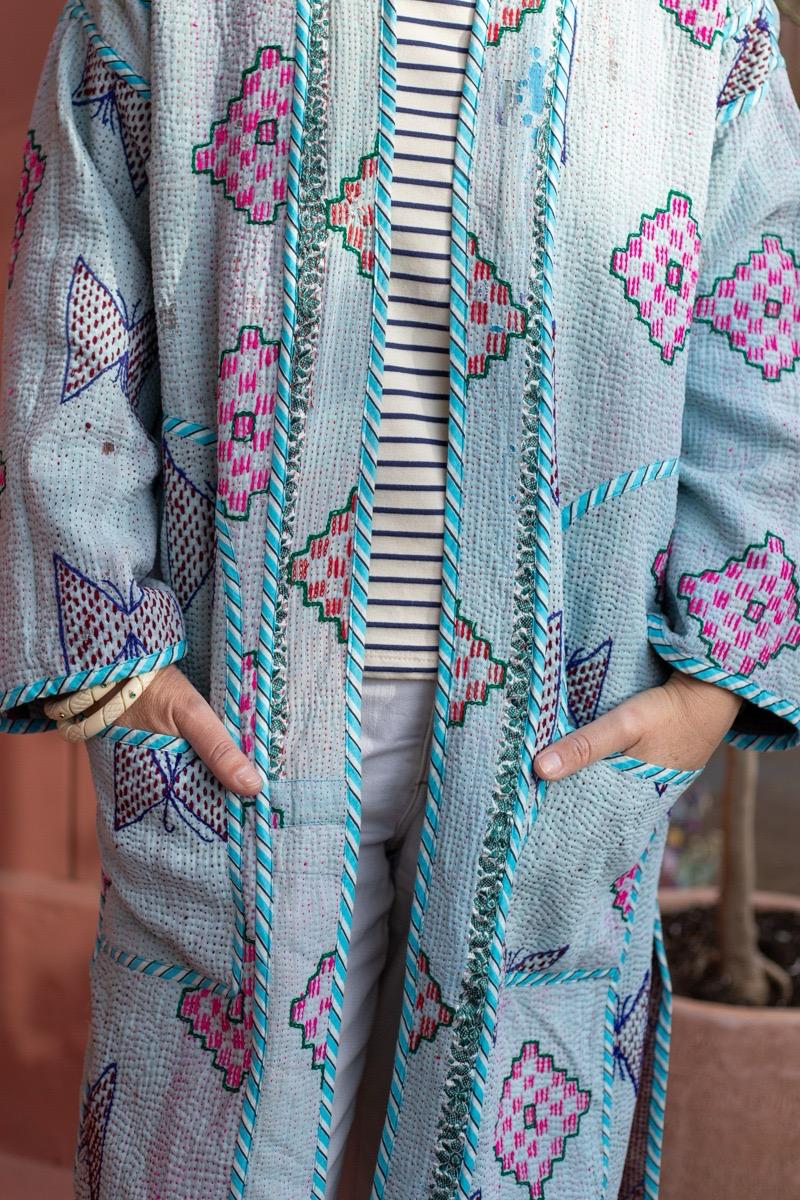 Reversible old kantha Kimono