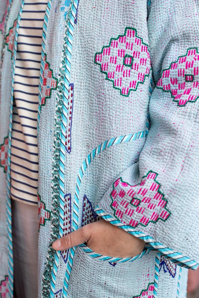 Reversible old kantha Kimono