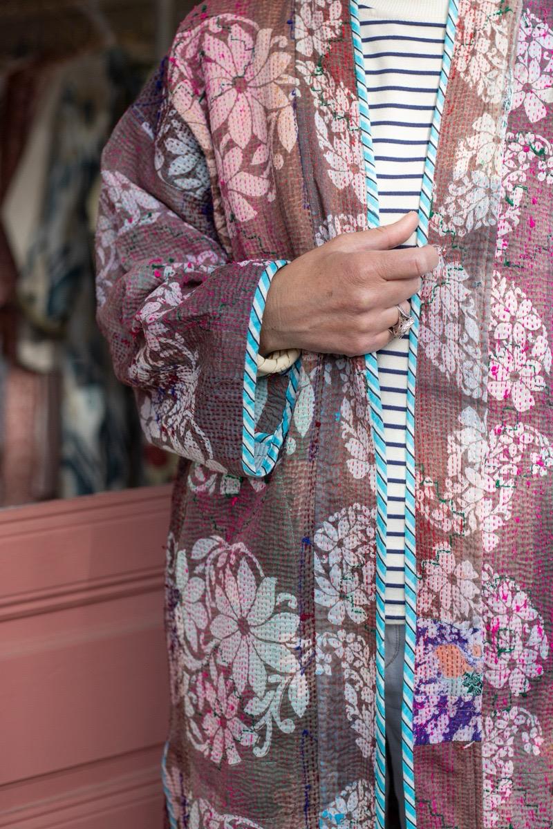 Reversible old kantha Kimono