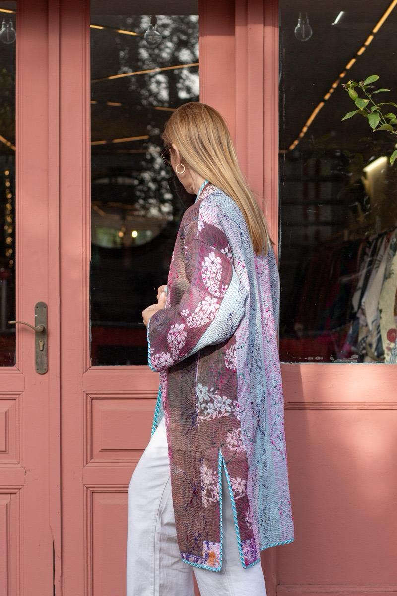 Reversible old kantha Kimono