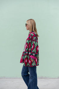 Short Capri  cotton embroidered ikat kimono