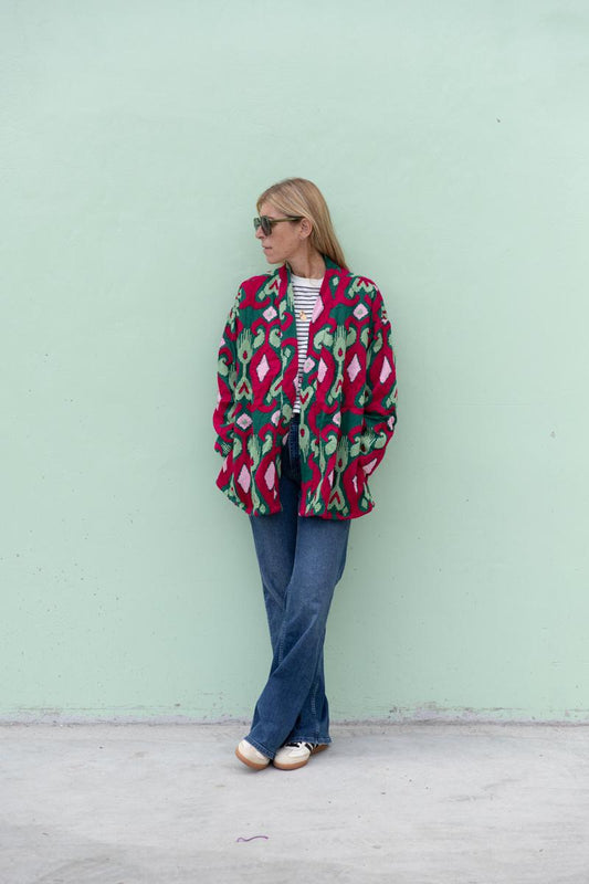 Short Capri  cotton embroidered ikat kimono