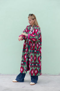 Capri cotton embroidery ikat kimono