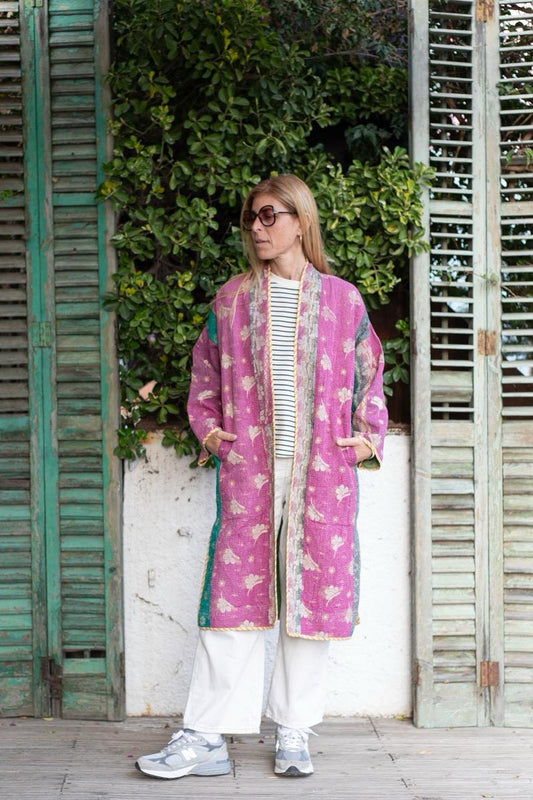 Reversible old kantha Kimono