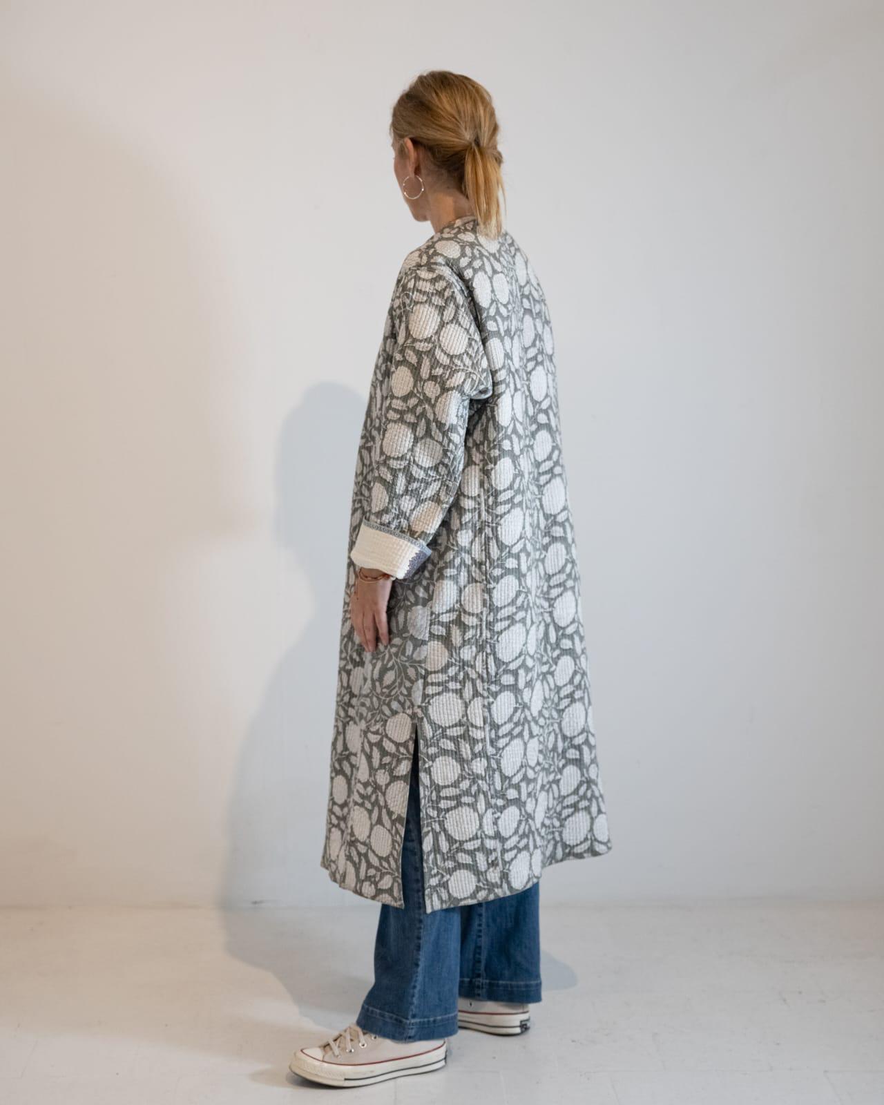 Block print reversible quilted kimono