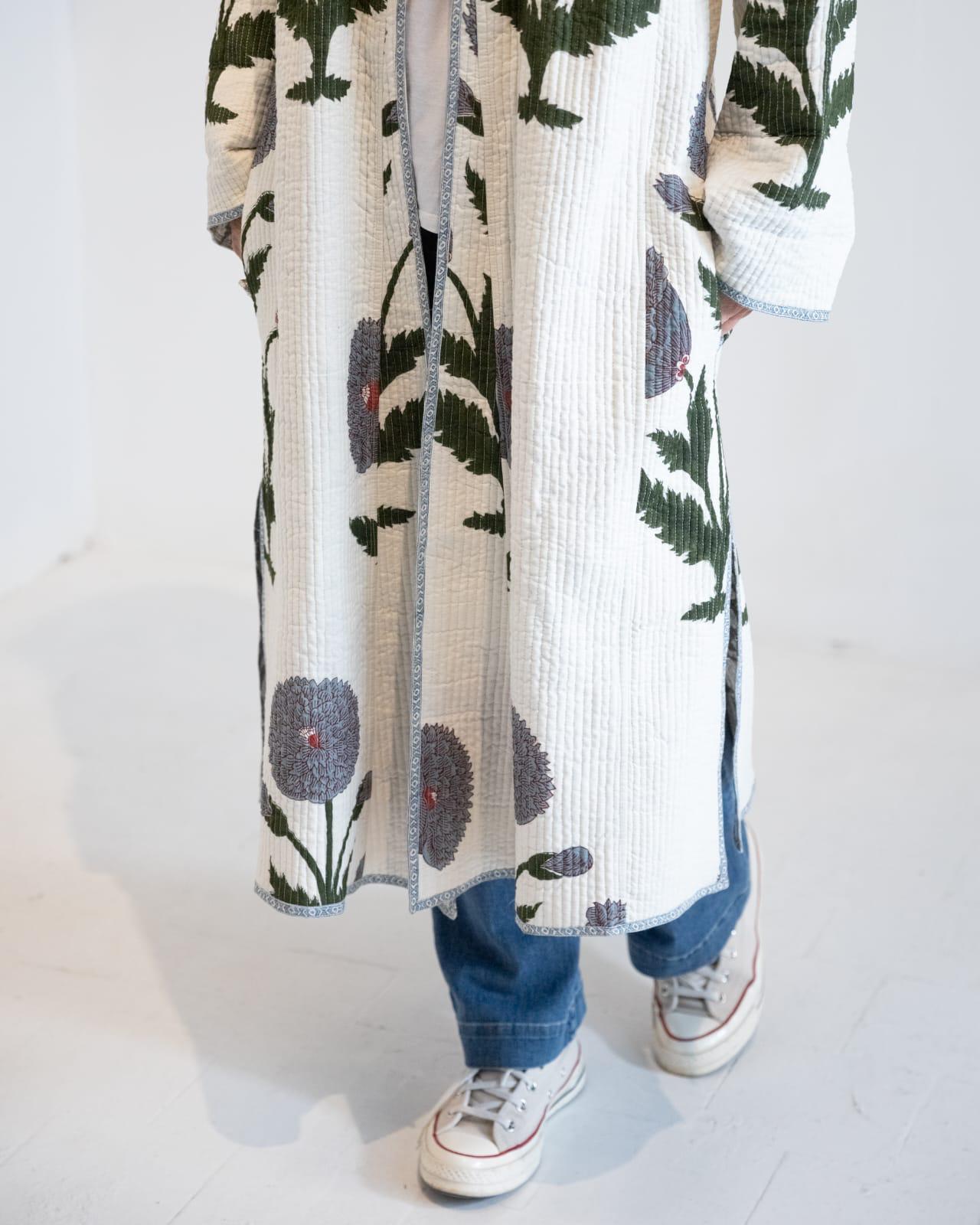 Block print reversible quilted kimono