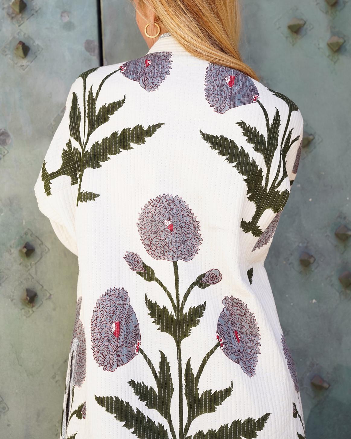 Block print reversible quilted kimono