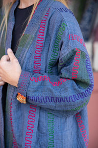Reversible embroidered old kantha kimono